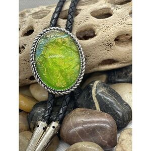 Silver Large Green Faux Opal Wedding Mens Womens Western Southwest Bolo bday